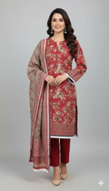 3 Piece - Printed Khaddar Suit