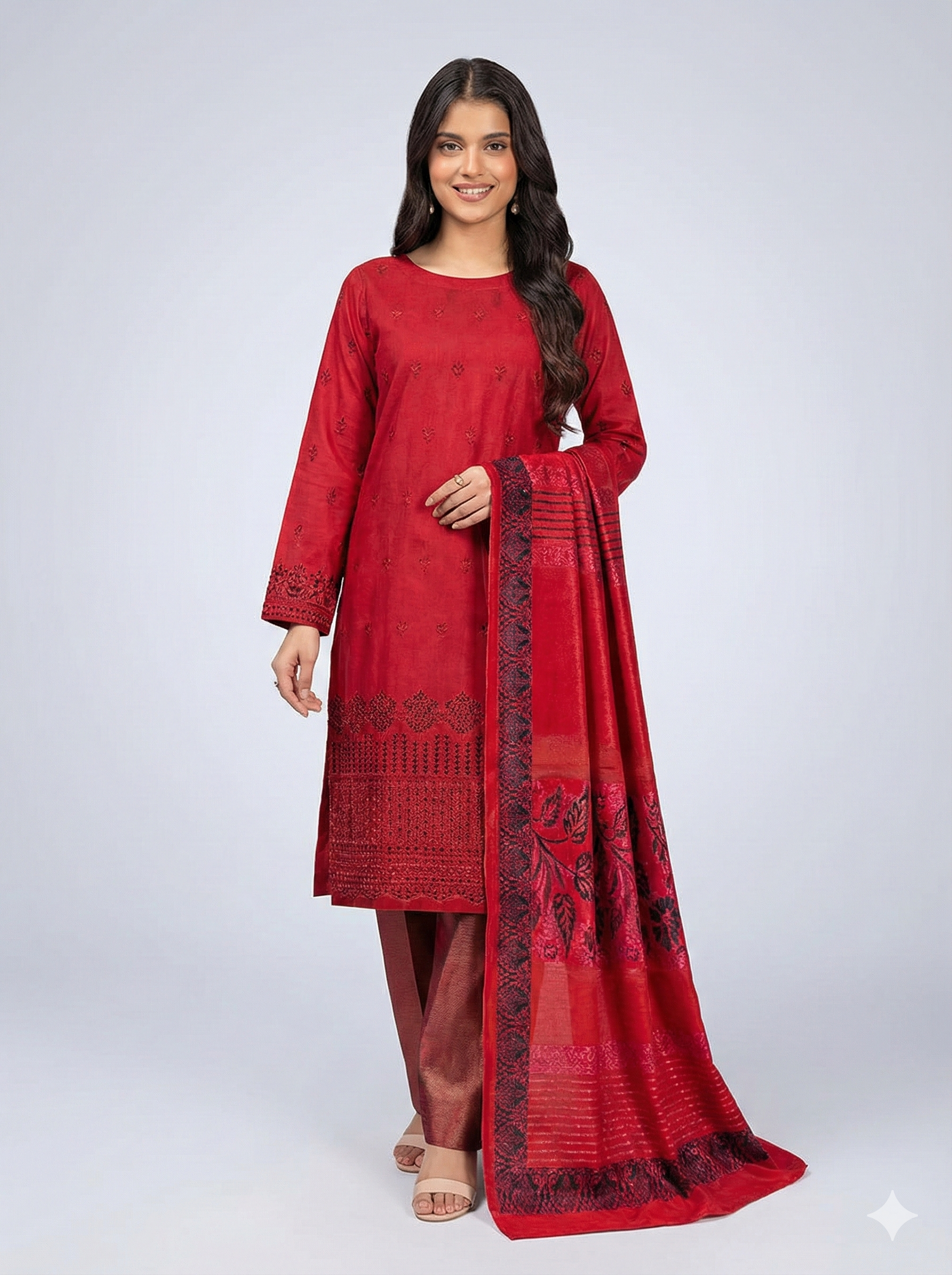 3 Piece – Printed Dhanak Suit