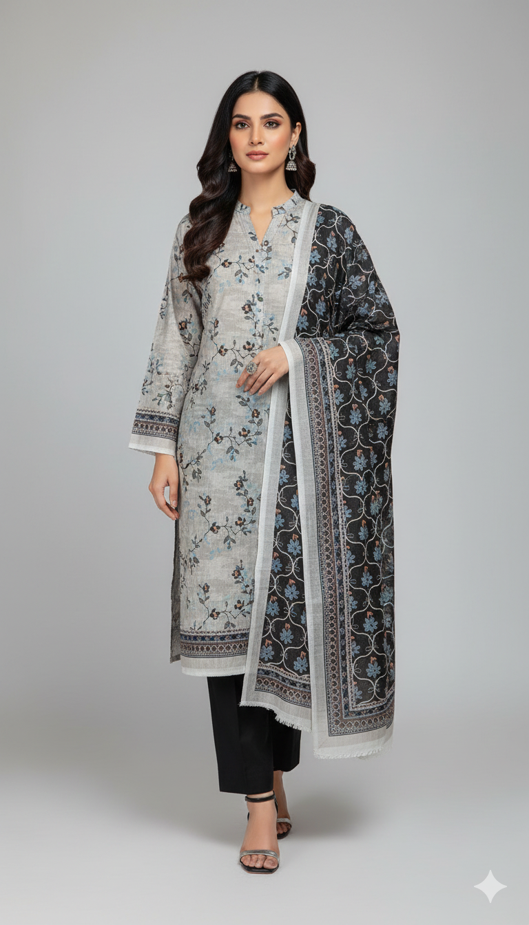 3 Piece – Printed Khaddar Suit