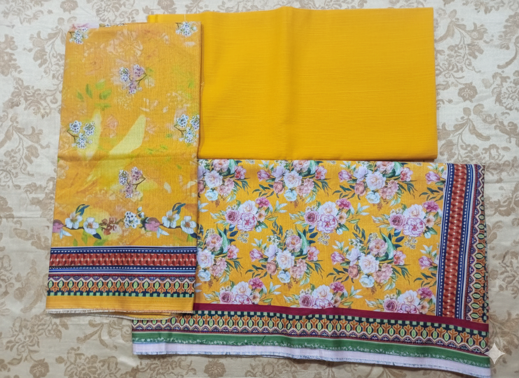 Bin Saeed 3 Piece Khaddar Suit – Mustard Floral