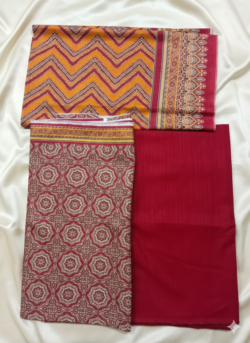 Bin Saeed Geometric Khadar 3-Piece Suit