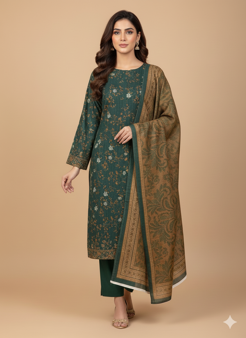 3 Piece - Printed Khaddar Suit